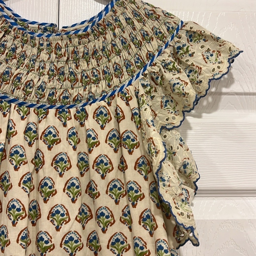 Elizabeth James The Label Karma Dress Eyelet Smocked Cotton Womens Size Medium - Picture 3 of 10